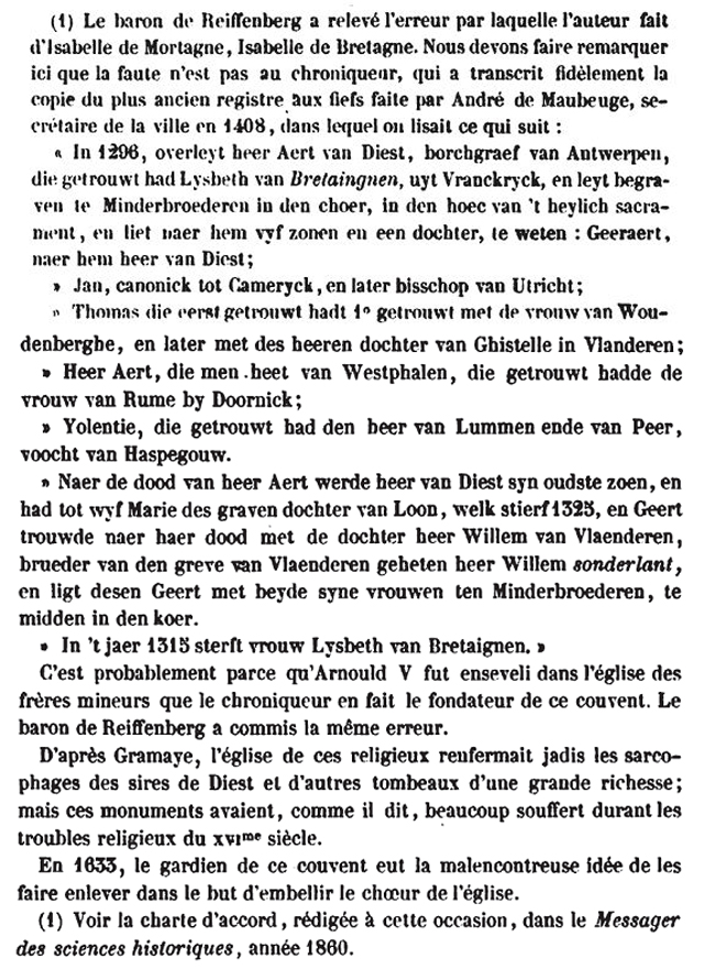 Uittreksel uit de Chronicon Diestense met betrekking tot Isabella de Mortagne.