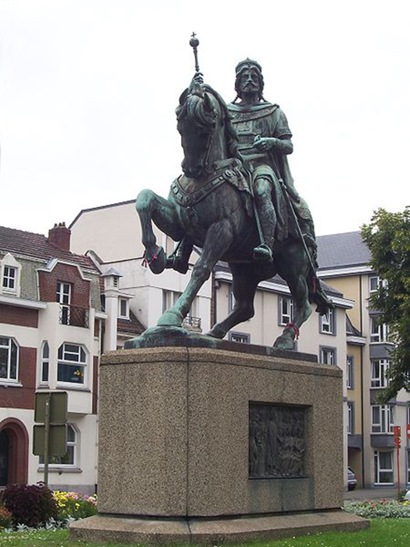 Standbeeld van Boudewijn VI van Henegouwen, ook Boudewijn IX van Vlaanderen en Boudewijn I van Constantinopel, te Bergen (Mons).