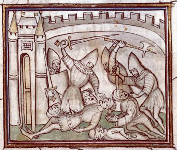 Afbeelding die de Brugse Metten voorstelt. Deze vonden plaats op vrijdag 18 mei 1302.