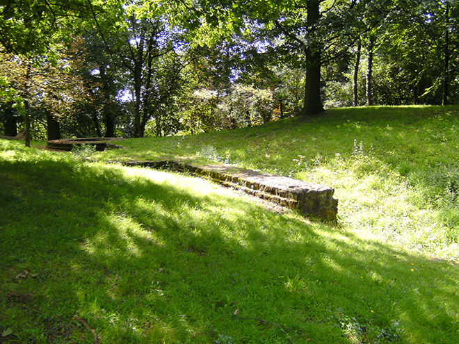 Detailfoto van een deel van de overblijfselen van de burcht van de Heren van Diest.
