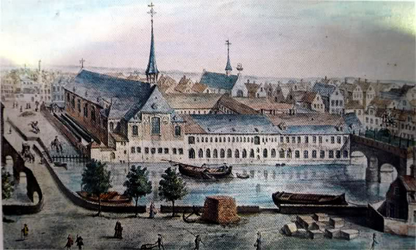 Vanaf de dertiende eeuw vestigden de bedelorden zoals de franciscanen en de dominicanen zich in de steden, waar zij in hun bestaan konden voorzien door te bedelen en tegelijk ook voor een stedelijk publiek konden prediken. Gaandeweg bouwden zij indrukwekkende kloosters, zoals hier het nu verdwenen Gentse Franciscanenpand.