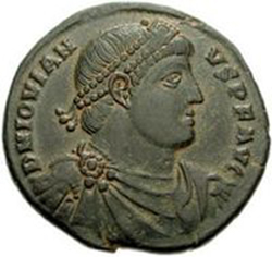 Munt met afbeelding van Romeins Keizer Jovianus (363-364 n.C)