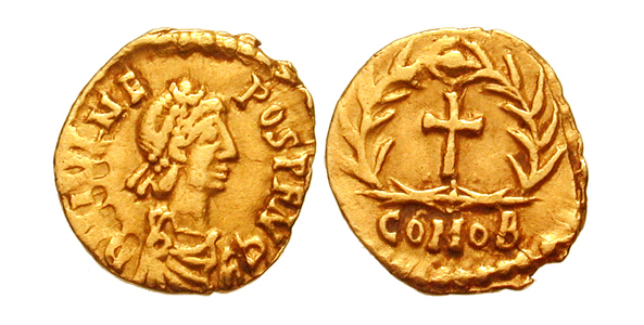 Munt met afbeelding van Romeins Keizer Julius Nepos (474 - 475 n. C)