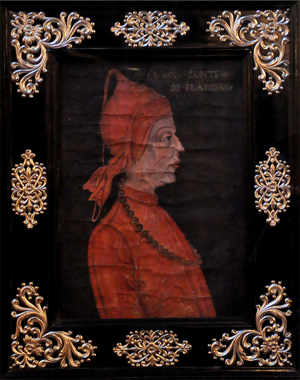 Op de afbeelding Karel de Goede, opvolger van Boudewijn VI als Graaf van Vlaanderen.