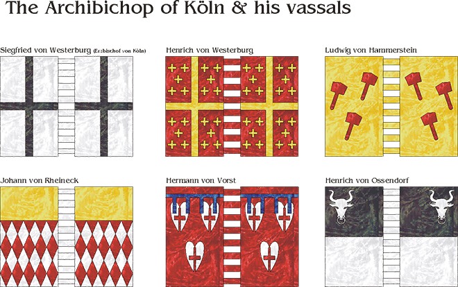 Wapenschilden van de Aartsbisschop van Keulen en zijn vazallen.