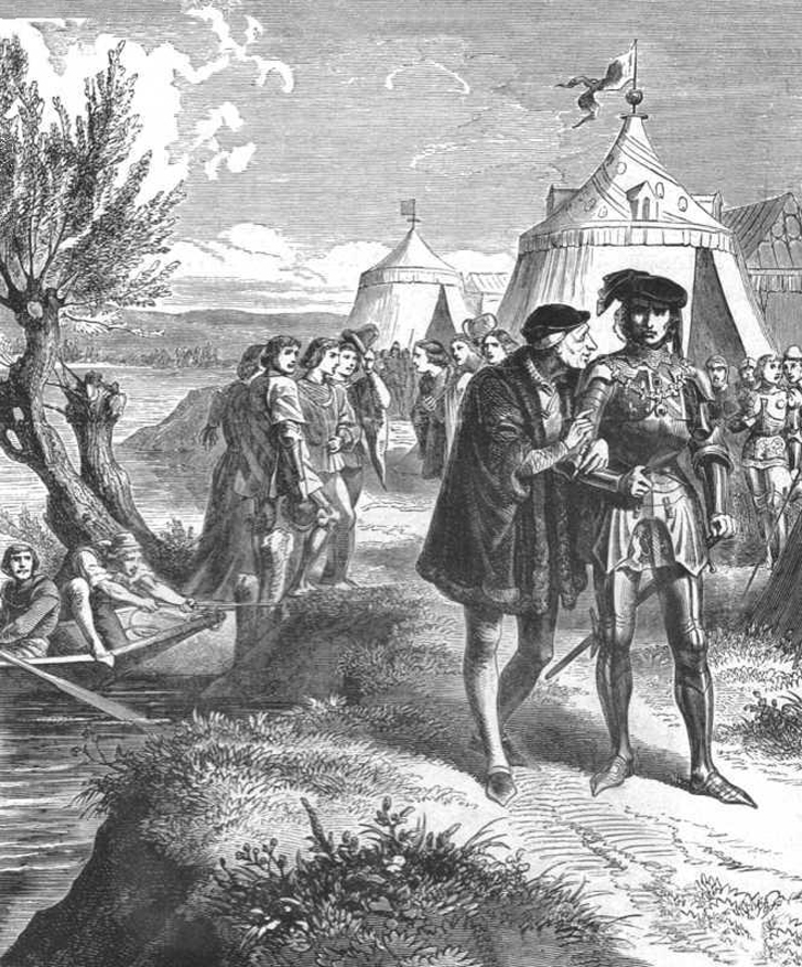 Louis XI en Karel de Stoute onderweg naar Luik