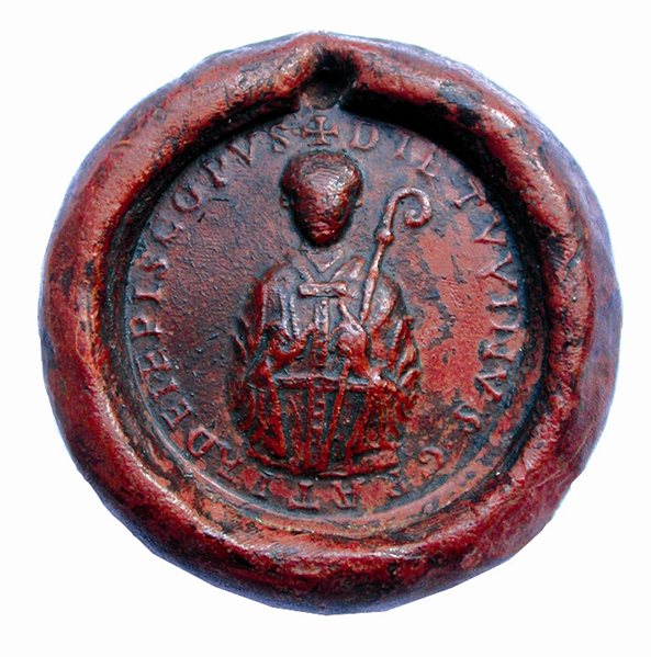 Het zegel van Theoduinus (ook Dietwin genoemd), prins-bisschop van Luik van 1048 tot 1075.