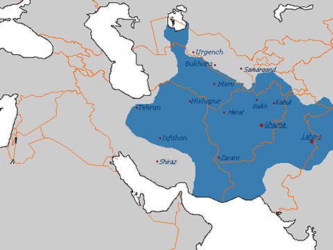 Het Ghaznavidisch Rijk op zijn hoogtepunt qua omvang.