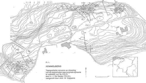 Kaart van de opgravingen op de Kemmelberg